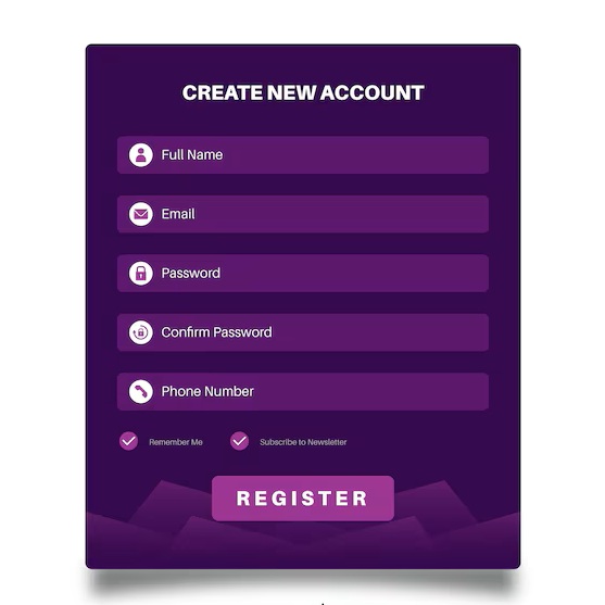 Registration Form example from Freepik.